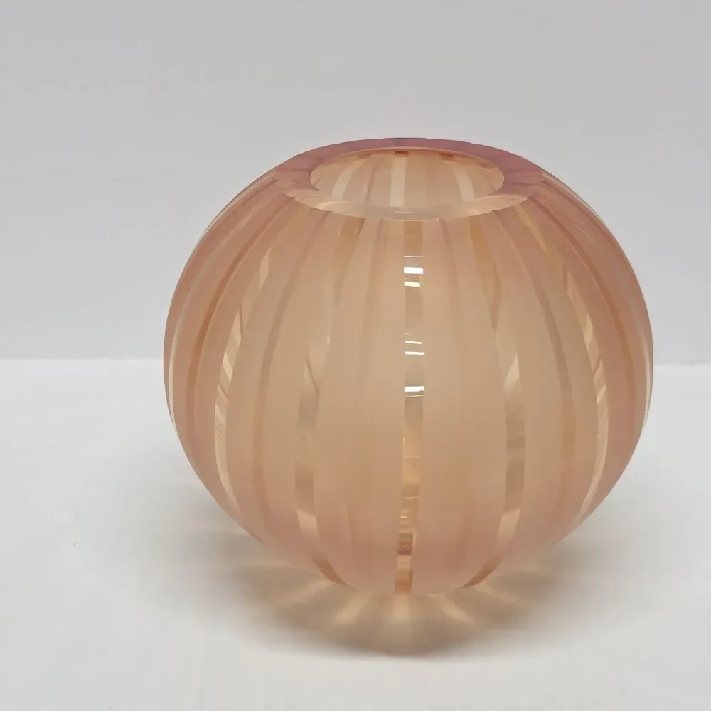 Vintage Waterford Evolution Blush Amber Striped Round Vase 5.25
